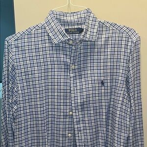 Polo by Ralph Lauren Men's White and Blue Checkered Shirt